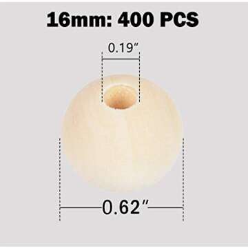 400pcs 16mm Wood Beads Natural Unfinished Round Wooden Loose Beads Wood Spacer Beads for Craft Makin...