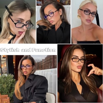 hnbliv Retro Rectangle Blue Light Blocking Glasses for Women 90s Fake Eyeglasses Y2K Fashion Compute...