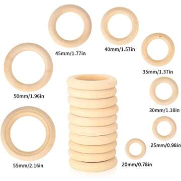 wugongshan 80 Pieces Natural Wood Rings, Unfinished Smooth Wooden Rings Circles, Wooden Hoops Withou...