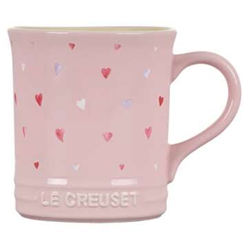 Le Creuset L'Amour Collection Stoneware 14oz Mug, Chiffon Pink with Heart Applique