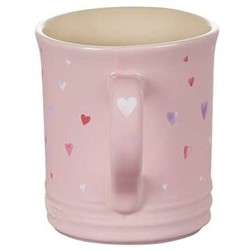 Le Creuset L'Amour Collection Stoneware 14oz Mug, Chiffon Pink with Heart Applique
