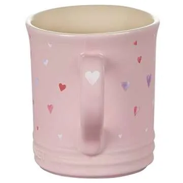 Le Creuset L'Amour Collection Stoneware 14oz Mug, Chiffon Pink with Heart Applique