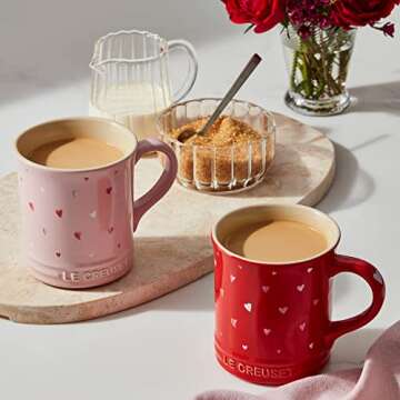 Le Creuset L'Amour Collection Stoneware 14oz Mug, Chiffon Pink with Heart Applique