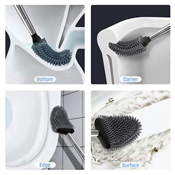 Sellemer Toilet Brush and Holder Set - Flexible Toilet Bowl Brush Head with Silicone Bristles, Compa...