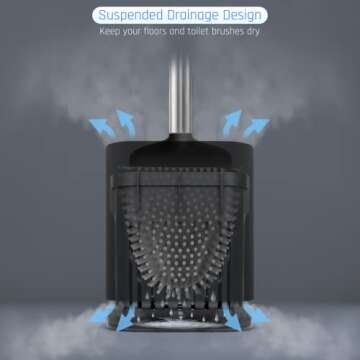 Sellemer Toilet Brush and Holder Set - Flexible Toilet Bowl Brush Head with Silicone Bristles, Compact Size for Storage and Organization, Ventilation Slots Base (1 Pack, Black)