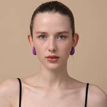 Apsvo Purple Earrings Chunky Gold Hoop Earrings for Women, Lightweight Tear Drop Waterdrop Dangle Dangling Gold Plated Earrings Hypoallergenic Fashion Teardrop Trendy Jewelry(Purple)