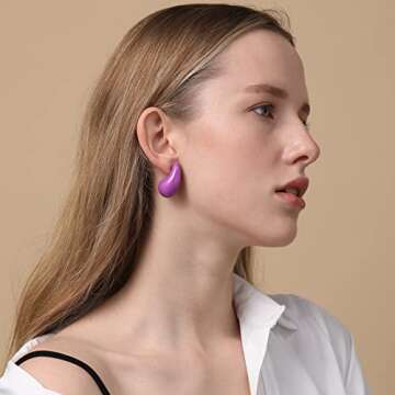 Apsvo Purple Earrings Chunky Gold Hoop Earrings for Women, Lightweight Tear Drop Waterdrop Dangle Dangling Gold Plated Earrings Hypoallergenic Fashion Teardrop Trendy Jewelry(Purple)