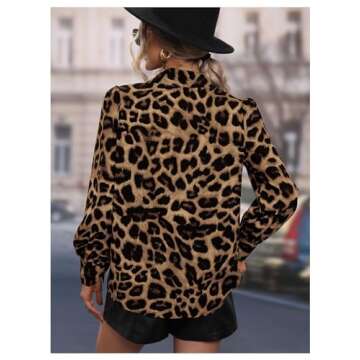 SOLY HUX Women's Button Down Shirts Casual Long Sleeve Print Collar V Neck Blouse Tops Brown Leopard...