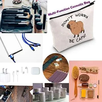 TSOTMO Capybaras Makeup Bag Animals Theme Gift Funny Don’t Worry Be Capy Makeup Bag Animal Parody Gift Capybaras Animal Lover Gift (Be Capy)