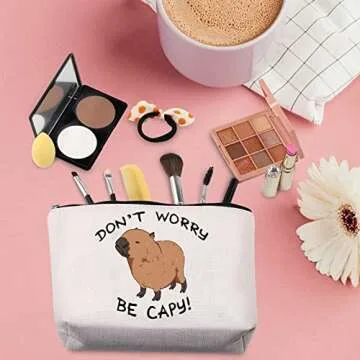 TSOTMO Capybaras Makeup Bag Animals Theme Gift Funny Don’t Worry Be Capy Makeup Bag Animal Parody Gift Capybaras Animal Lover Gift (Be Capy)