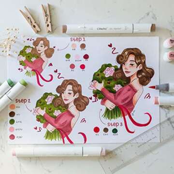 Ohuhu Alcohol Markers Brush Tip- 104-color Double Tipped Alcohol Based Art Marker Set for Artists Adults Coloring Illustration- Honolulu B of Ohuhu Markers- Dual Tip Brush & Fine- Refillable