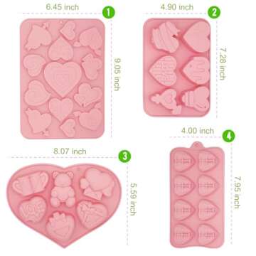 4PCS Valentines Day Mold Heart Shape Silicone Molds Valentine's Day Silicone Molds Non-Stick Baking Molds for Valentine's Day Wedding Party Supplies Cake Chocolate Fondant Candy Cookie Soap Wax Making