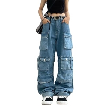 Women's Baggy Cargo Pants Y2K Clothing Multi-Pocket Relaxed Fit Jeans Fairy Grunge Clothes Alt Emo S...