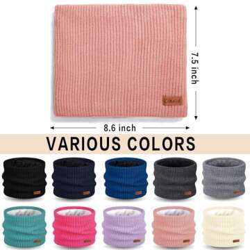 Kids Winter Knitted Infinity Scarf Polar Fleece Neck Warmer (Pink)