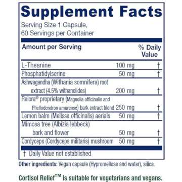 Vitanica Cortisol Relief, Dr. Formulated Sleep, Stress, Cortisol Manager Supplement, Vegan, 60 Capsu...