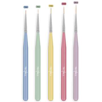 TEOYALL 5 PCS Nail Art Liner Brushes, Sizes 5/7/9/11/20mm Nail Gel Painting Design Tools Nail Fine Drawing Pens for Long Striping, Detail Pattern