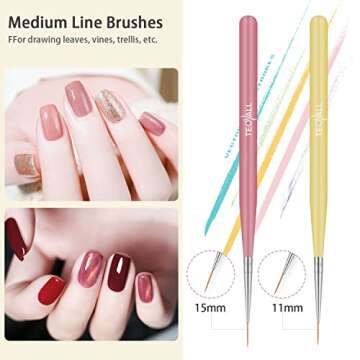 TEOYALL 5 PCS Nail Art Liner Brushes, Sizes 5/7/9/11/20mm Nail Gel Painting Design Tools Nail Fine Drawing Pens for Long Striping, Detail Pattern