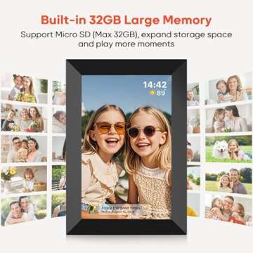Frameo 10.1 Inch WiFi Digital Picture Frame with 32GB Memory, 1280 x 800 IPS Touch Screen Smart Electronic Photo Frame, Wall Mountable, Auto-Rotate, Share Photos/Videos Via Frameo App from Anywhere