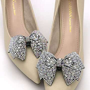 HZYFPOY 2Pcs Women Sparkle Bow Detachable Shoe Clips Removable Shoe Buckles Decorative Shoes Accessories for Wedding party