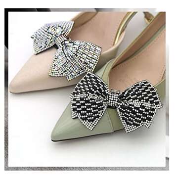 HZYFPOY 2Pcs Women Sparkle Bow Detachable Shoe Clips Removable Shoe Buckles Decorative Shoes Accessories for Wedding party