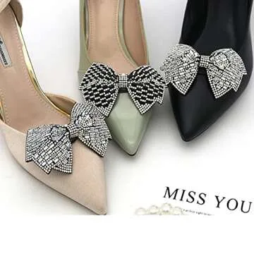 HZYFPOY 2Pcs Women Sparkle Bow Detachable Shoe Clips Removable Shoe Buckles Decorative Shoes Accessories for Wedding party