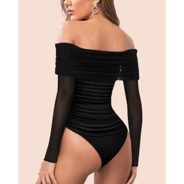 SAUNGKUAI Women's Off The Shoulder Long Sleeve Bodysuit