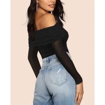 SAUNGKUAI Women's Off The Shoulder Long Sleeve Bodysuit