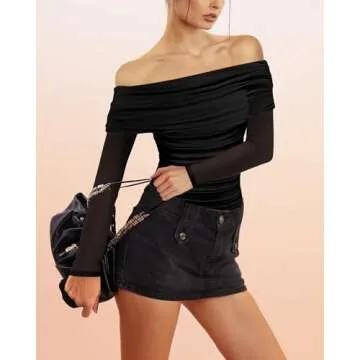 SAUNGKUAI Women's Off The Shoulder Long Sleeve Bodysuit
