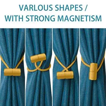 XDerlin Curtain Tiebacks Clips VS Strong Magnetic Tie Band Home Office Decorative Drapes Weave Holdbacks Holders European for Blackout Sheer Window Treatment (Gold Bright)