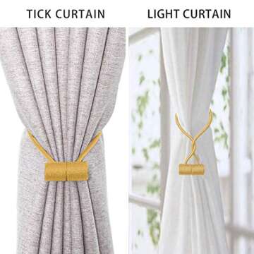 XDerlin Curtain Tiebacks Clips VS Strong Magnetic Tie Band Home Office Decorative Drapes Weave Holdbacks Holders European for Blackout Sheer Window Treatment (Gold Bright)