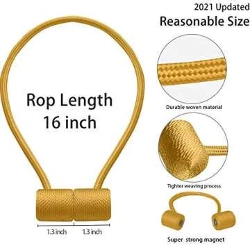 XDerlin Curtain Tiebacks Clips VS Strong Magnetic Tie Band Home Office Decorative Drapes Weave Holdbacks Holders European for Blackout Sheer Window Treatment (Gold Bright)