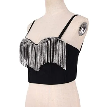 Erinaco Women's Bright Diamonds Tank Top Tassel Beaded Corset Bra Vest Crop Top Sexy Cami