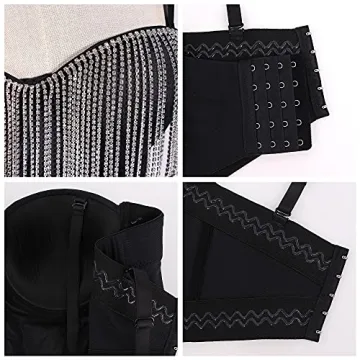 Erinaco Women's Bright Diamonds Tank Top Tassel Beaded Corset Bra Vest Crop Top Sexy Cami
