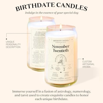Birthdate Candles, November 20 - Unique Scorpio Scented Candle Gift - 60-80 Hour Burn - Eco-Friendly...