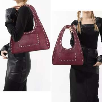YFGBCX Vegan Leather Hobo Bag Vintage Tote Bag Studded Purses for Women Y2K Purse Fall Stud Crescent...