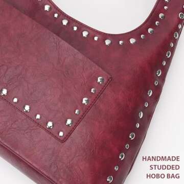 YFGBCX Vegan Leather Hobo Bag Vintage Tote Bag Studded Purses for Women Y2K Purse Fall Stud Crescent Shoulder Bag