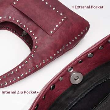 YFGBCX Vegan Leather Hobo Bag Vintage Tote Bag Studded Purses for Women Y2K Purse Fall Stud Crescent Shoulder Bag