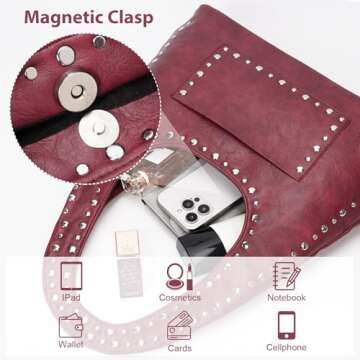 YFGBCX Vegan Leather Hobo Bag Vintage Tote Bag Studded Purses for Women Y2K Purse Fall Stud Crescent Shoulder Bag