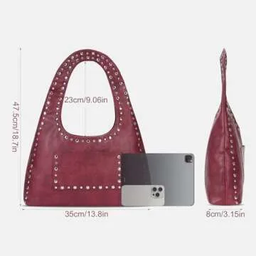 YFGBCX Vegan Leather Hobo Bag Vintage Tote Bag Studded Purses for Women Y2K Purse Fall Stud Crescent Shoulder Bag