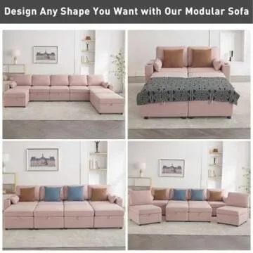 WOTSTA Modular Sectional Sofa Couch with Large Storage, Convertible U Shaped Sofa with USB Ports & Cup Holders, Deep Seat Couch with Wide Chaise, 8 Seat Sectional Couches for Living Room (Pink)