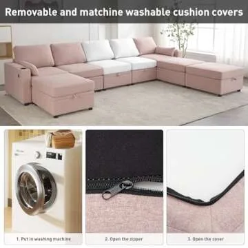 WOTSTA Modular Sectional Sofa Couch with Large Storage, Convertible U Shaped Sofa with USB Ports & Cup Holders, Deep Seat Couch with Wide Chaise, 8 Seat Sectional Couches for Living Room (Pink)