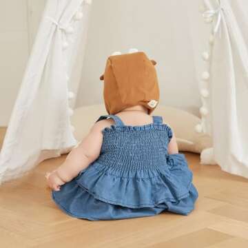 Baby Girl Denim Rompers Sleeveless Suspender Pleated Ruffle Hem Bottom Snap Jumpsuits Dress Clothes (Blue, 3-6 Months)