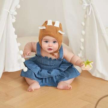 Baby Girl Denim Rompers Sleeveless Suspender Pleated Ruffle Hem Bottom Snap Jumpsuits Dress Clothes (Blue, 3-6 Months)