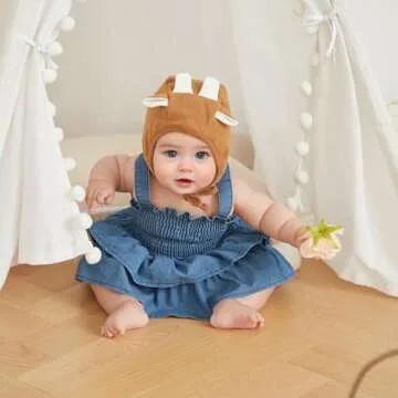 Baby Girl Denim Rompers Sleeveless Suspender Pleated Ruffle Hem Bottom Snap Jumpsuits Dress Clothes (Blue, 3-6 Months)