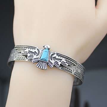 Q&Q Fashion Silver Plated Vintage Tribal Southwest Turkey Eagle Blue Stone Aztec Cowgirl Bracelet Ba...
