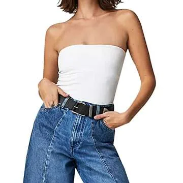 Meladyan Women’s Solid Strapless Tube Tops Sleeveless Backless Bandeau Basic Causal Slim Fit Crop Tops Summer Outfits White