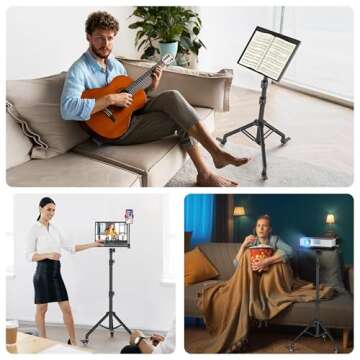 Black Projector Floor Stand with Wheels - Adjustable Height 29 to 44 Inches, Ideal for Office & Home...