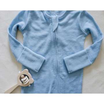 Woolino Toddler Footie Sleeper, Merino Wool Baby Pajamas, Baby Footed Sleeper for Boy & Girl, Romper for Unisex, 3-6m, Blue