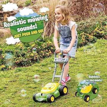 John Deere Bubble Lawn Mower for Toddlers, Bubble Blowing Machines, Indoor and Outdoor Gardening Toy, Birthday, Party Favor for Preschool Girls and Boys, No Batteries Required, 2+