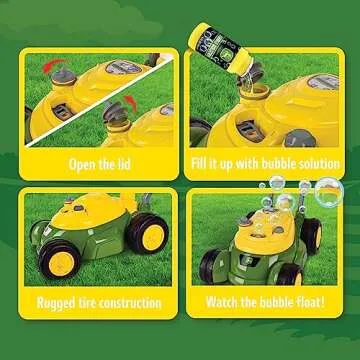 John Deere Bubble Lawn Mower for Toddlers, Bubble Blowing Machines, Indoor and Outdoor Gardening Toy, Birthday, Party Favor for Preschool Girls and Boys, No Batteries Required, 2+